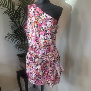 Lulu's Floral One-Shoulder Dress - Pink and Orange